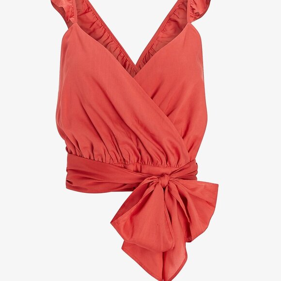 Express Baked Apple Wrap Front Ruffle Strap Tie Front Cami SZ L - Picture 4 of 8